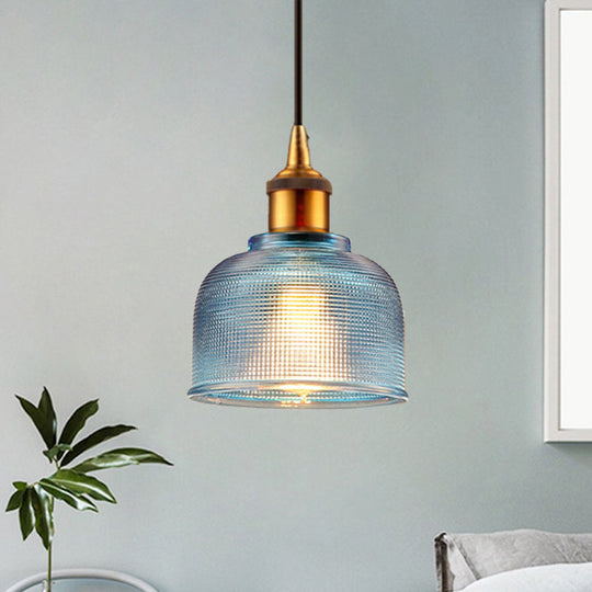 Sadie Modern Glass Pendant - Grid Design In Striking Colors Blue