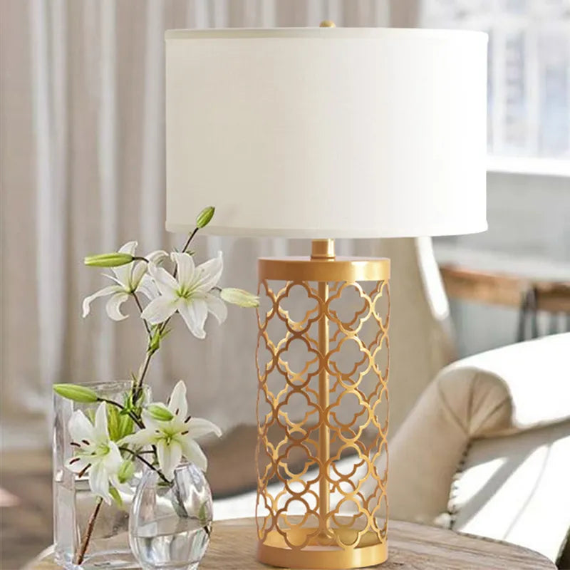 American Golden Wrought Iron Hollow Pattern Table Lamp - Luxury Bedside Led Desk Lighting | Buy Table Lamp Online