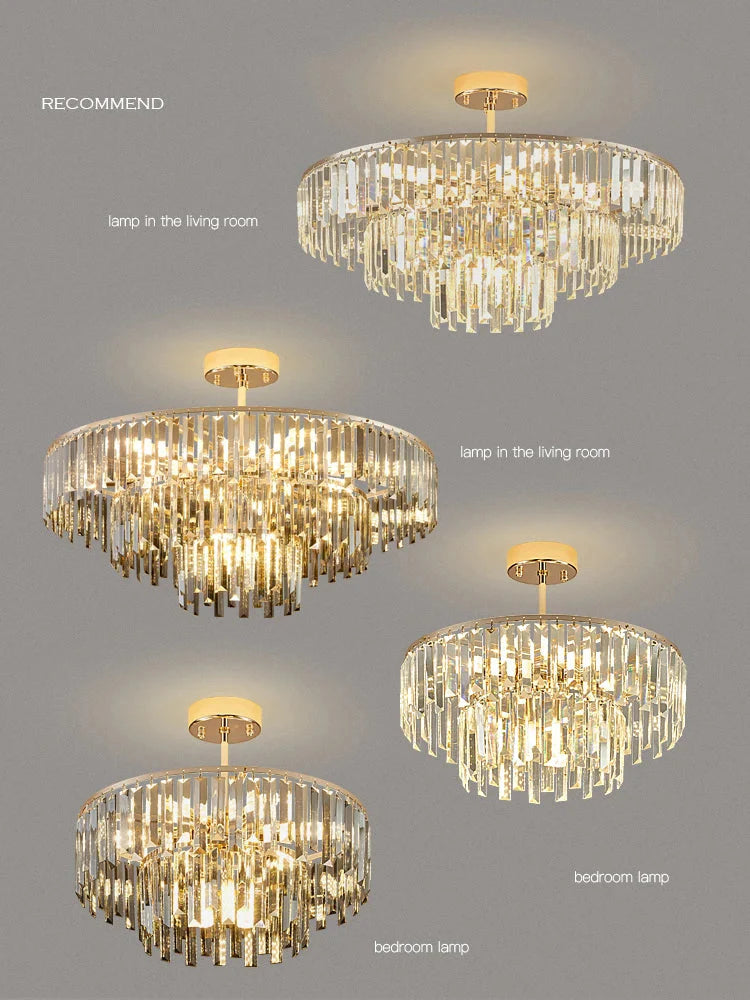 Elegant Modern Crystal Gold Chandelier - Round Smoked Gray Design Perfect For Luxury Living Rooms