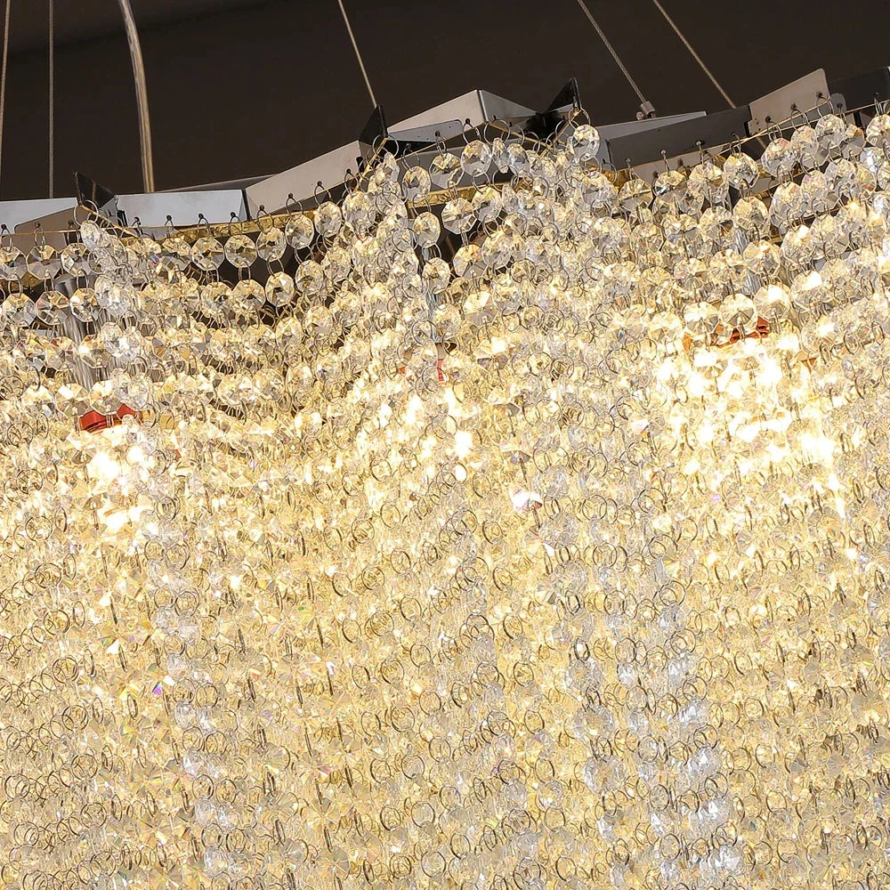 Luxurious Modern Crystal Chain Chandelier - A Dazzling Dining Room Centerpiece With Rectangle
