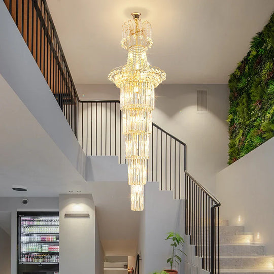 European - Style Duplex High Ceiling Chandelier - Golden Elegance For Grand Halls And Stairwell
